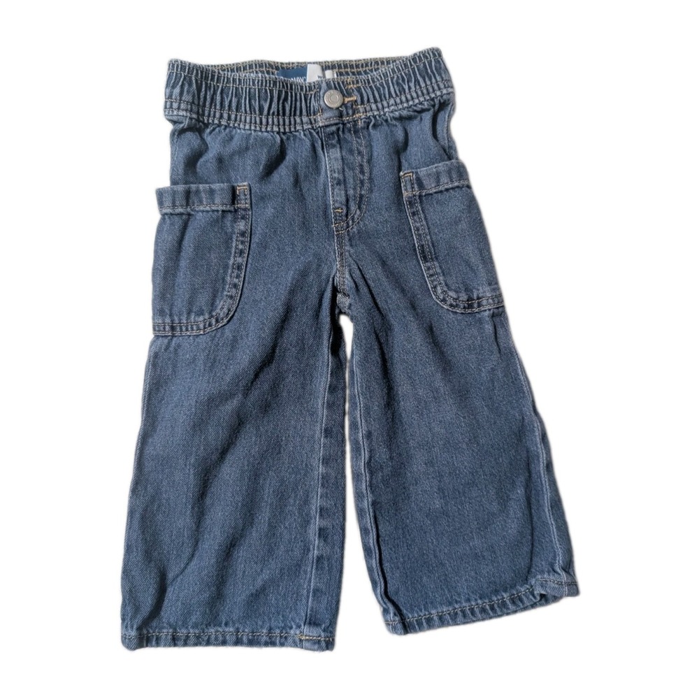 Old Navy Baby Girls 18-24M Wide Leg Jeans Elastic Waist Medium Wash Denim